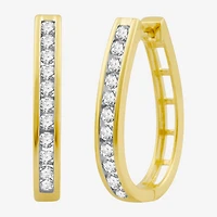 Womens 1 CT. T.W. Natural White Diamond Sterling Silver 25.8mm Hoop Earrings