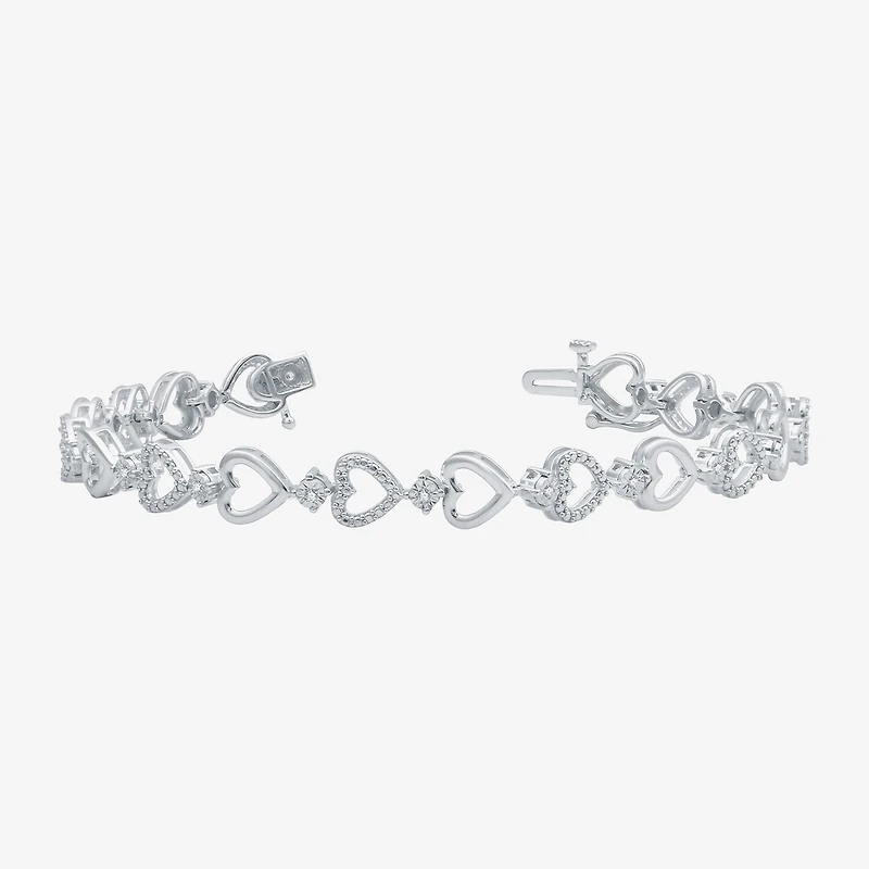 Womens 1/10 CT. T.W. Natural White Diamond Sterling Silver Heart 7 Inch Tennis Bracelet