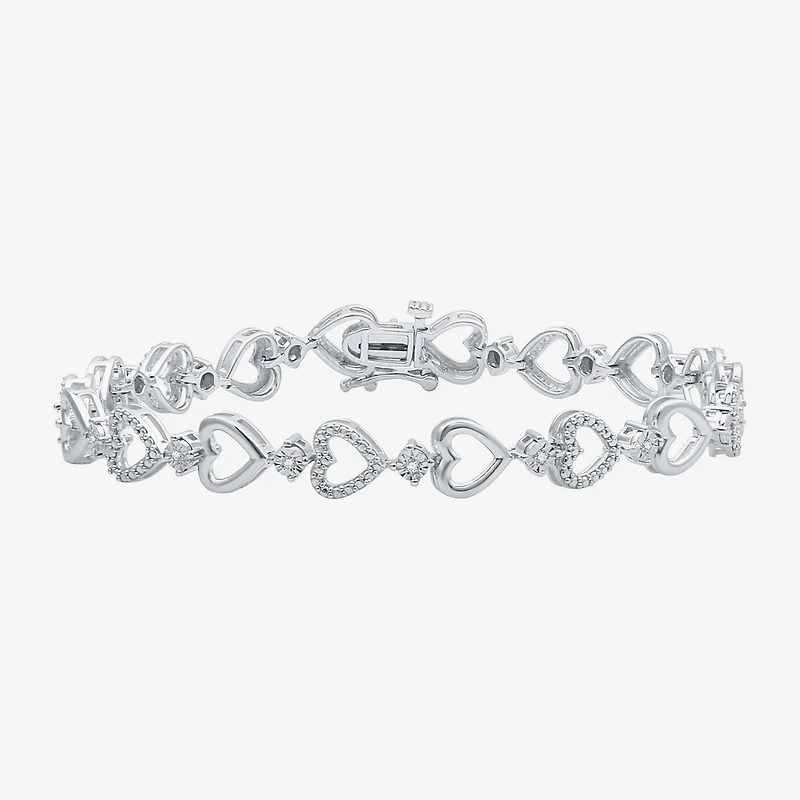 Womens 1/10 CT. T.W. Natural White Diamond Sterling Silver Heart 7 Inch Tennis Bracelet