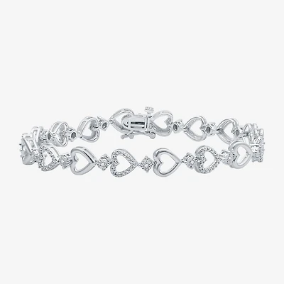 Womens 1/10 CT. T.W. Natural White Diamond Sterling Silver Heart 7 Inch Tennis Bracelet