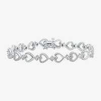 Womens 1/10 CT. T.W. Natural White Diamond Sterling Silver Heart 7 Inch Tennis Bracelet