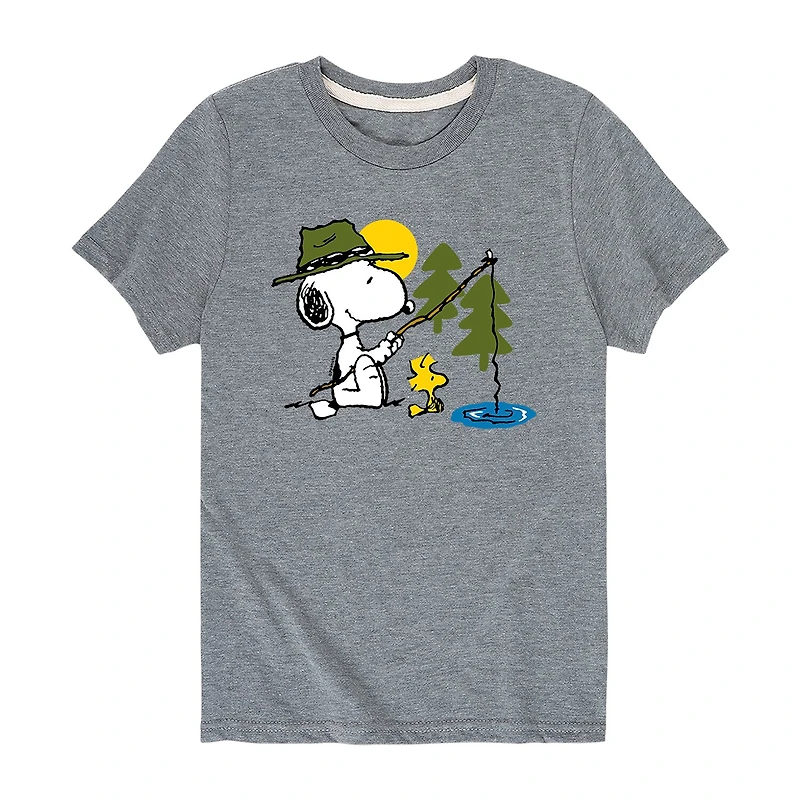 Camping Fishing Little & Big Kid Boys Crew Neck Short Sleeve Regular Fit Peanuts Snoopy Graphic T-Shirt