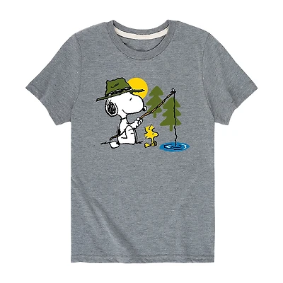 Camping Fishing Little & Big Kid Boys Crew Neck Short Sleeve Regular Fit Peanuts Snoopy Graphic T-Shirt