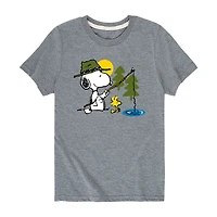 Camping Fishing Little & Big Kid Boys Crew Neck Short Sleeve Regular Fit Peanuts Snoopy Graphic T-Shirt