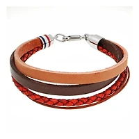 Mens Brown Leather with Stainless Steel Bracelet
