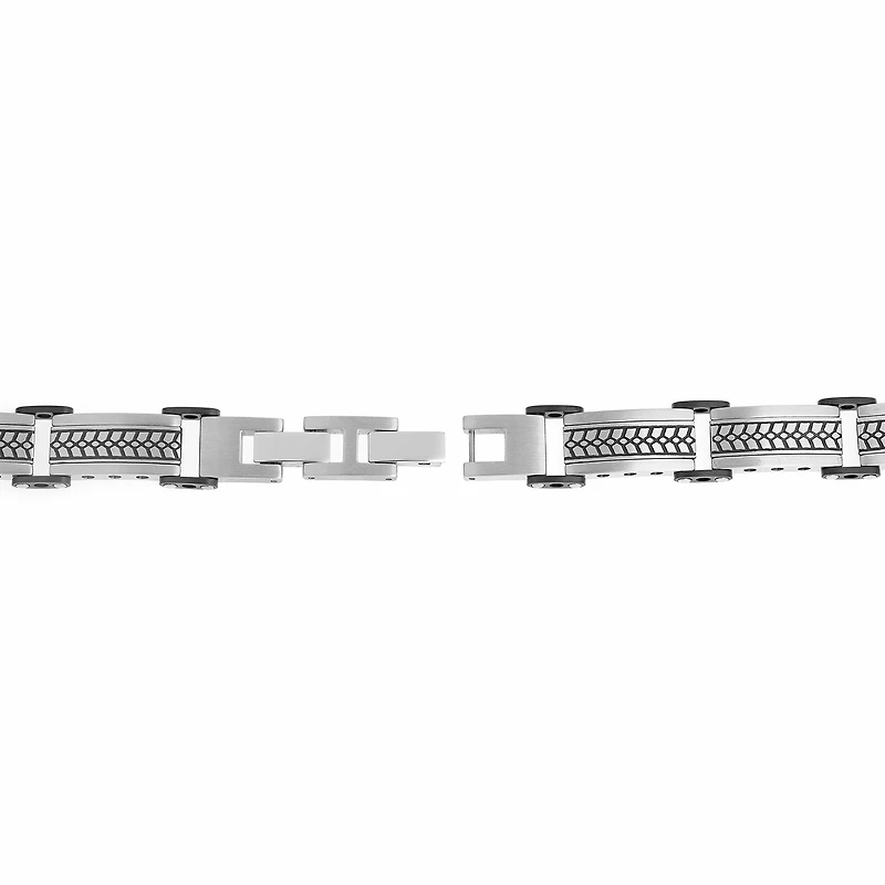 Mens Black IP Stainless Steel Chain Bracelet with Lock Extender