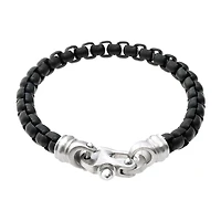 Mens Black IP Stainless Steel Round Box Chain Bracelet with Fancy Clasp