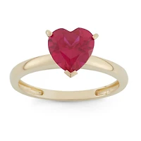 Womens Lab Created Red Ruby 10K Gold Heart Solitaire Cocktail Ring