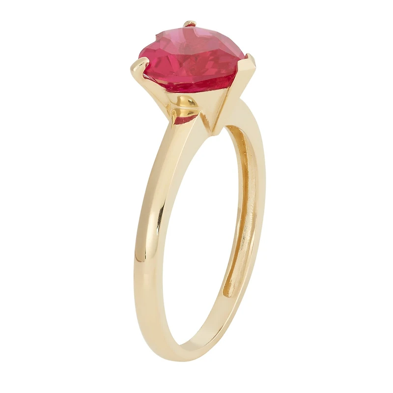 Womens Lab Created Red Ruby 10K Gold Heart Solitaire Cocktail Ring