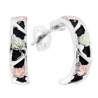 Black Hills Gold Womens Sterling Silver 15.9mm Flower Hoop Earrings
