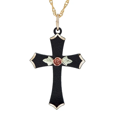 Black Hills Gold Rose Womens Cross 18 Inch Pendant Necklace