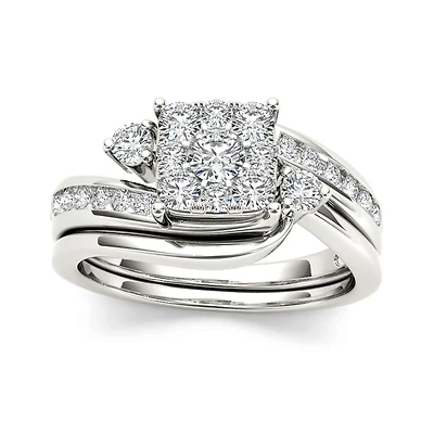 3/4 CT.T.W. Natural Diamond 10K White Gold Bridal Set Ring