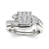 3/4 CT.T.W. Natural Diamond 10K White Gold Bridal Set Ring