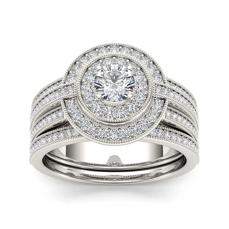 1 CT.T.W. Natural Diamond 14K White Gold Bridal Ring Set