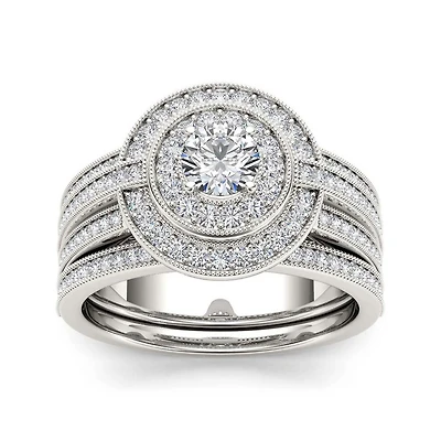 1 CT.T.W. Natural Diamond 14K White Gold Bridal Ring Set
