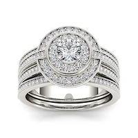 1 CT.T.W. Natural Diamond 14K White Gold Bridal Ring Set