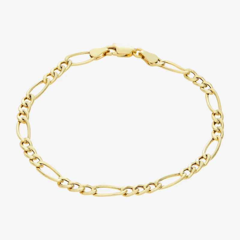 Made In Italy Womens 14K Gold Over Silver 7.25 Inch Hollow Figaro Chain Bracelet