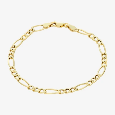 Made In Italy Womens 14K Gold Over Silver 7.25 Inch Hollow Figaro Chain Bracelet