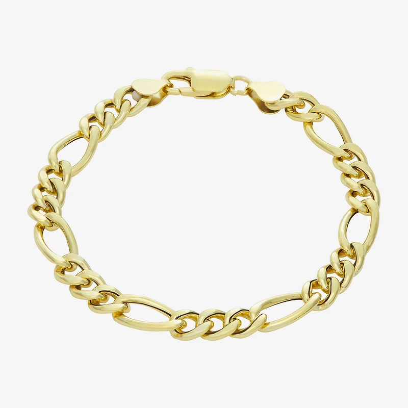 Made In Italy Mens 14K Gold Over Silver 8 1/2 Inch Hollow Figaro Chain Bracelet