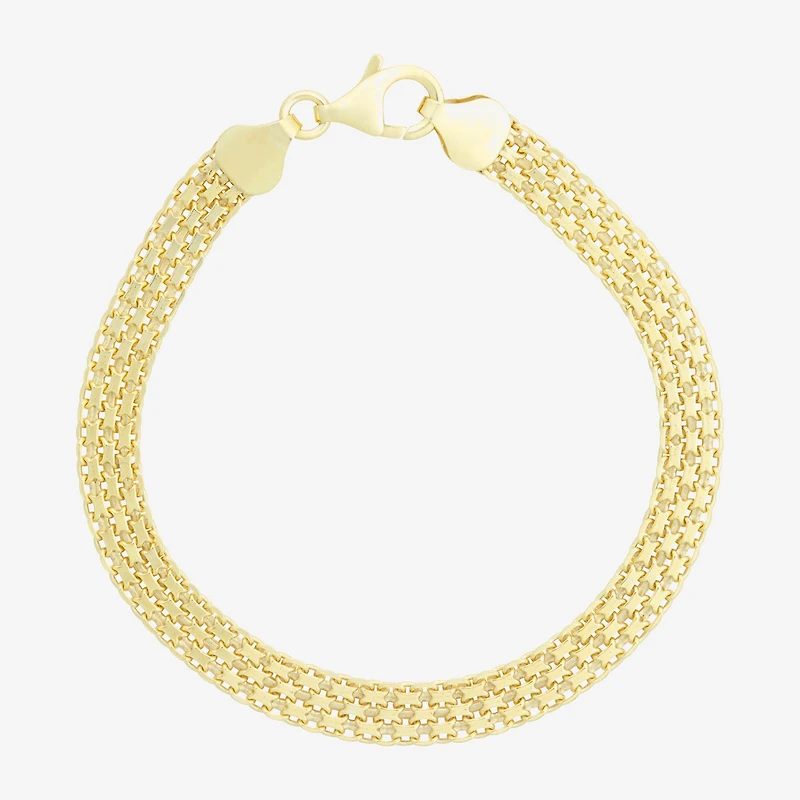 Made In Italy Womens 14K Gold Over Silver 7.25 Inch Solid Link Chain Bracelet