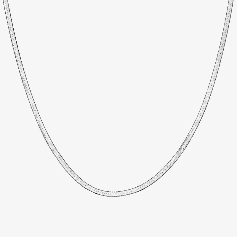 Made In Italy Womens Sterling Silver 18 Inch Herringbone Chain Necklace