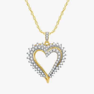 Womens 1 CT. T.W. Natural White Diamond 10K Gold Heart 18 Inch Pendant Necklace