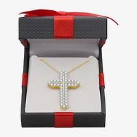 Womens 1 CT. T.W. Natural White Diamond 14K Gold Over Silver Cross 18 Inch Pendant Necklace