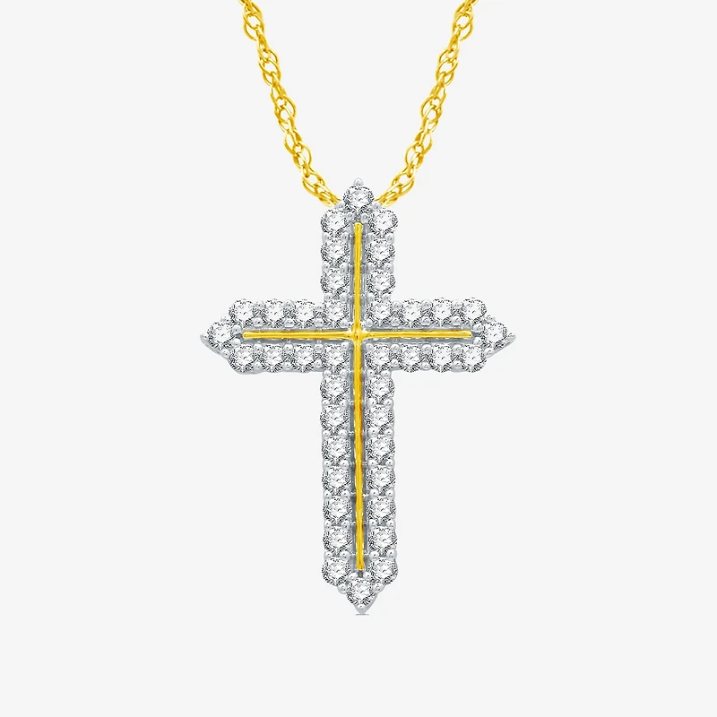 Womens 1 CT. T.W. Natural White Diamond 14K Gold Over Silver Cross 18 Inch Pendant Necklace