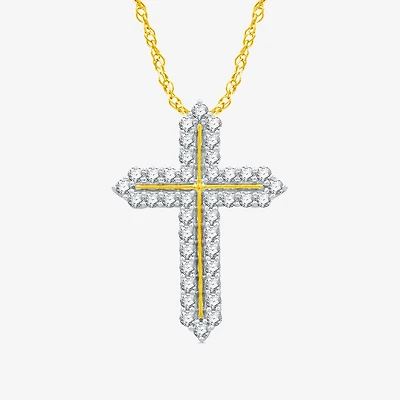 Womens 1 CT. T.W. Natural White Diamond 14K Gold Over Silver Cross 18 Inch Pendant Necklace