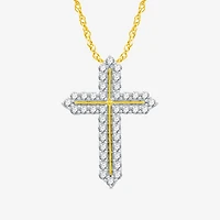 Womens 1 CT. T.W. Natural White Diamond 14K Gold Over Silver Cross 18 Inch Pendant Necklace
