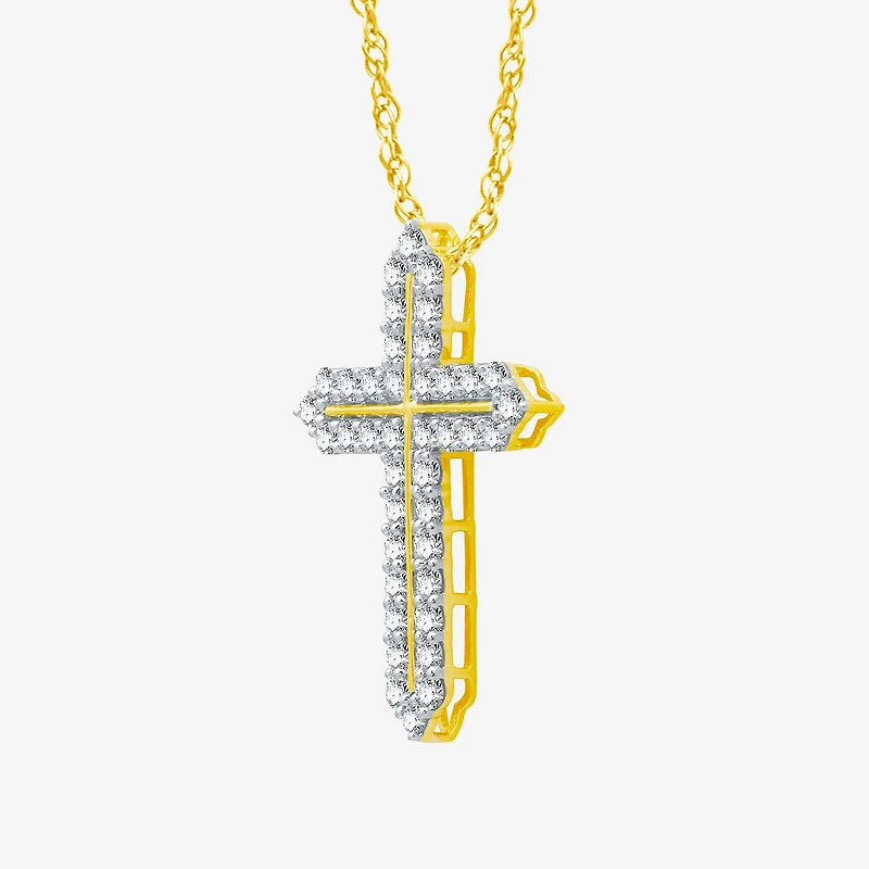 Womens 1 CT. T.W. Natural White Diamond 14K Gold Over Silver Cross 18 Inch Pendant Necklace
