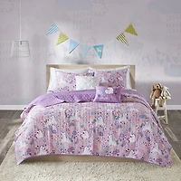 Intelligent Design Ella Unicorn Reversible 100% Cotton Quilt Set With Throw Pillows