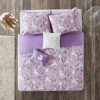 Intelligent Design Ella Unicorn Reversible 100% Cotton Quilt Set With Throw Pillows