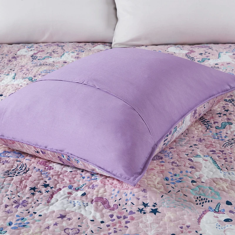 Intelligent Design Ella Unicorn Reversible 100% Cotton Quilt Set With Throw Pillows