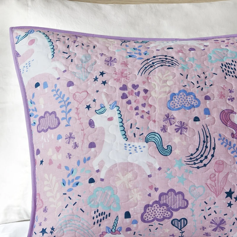 Intelligent Design Ella Unicorn Reversible 100% Cotton Quilt Set With Throw Pillows