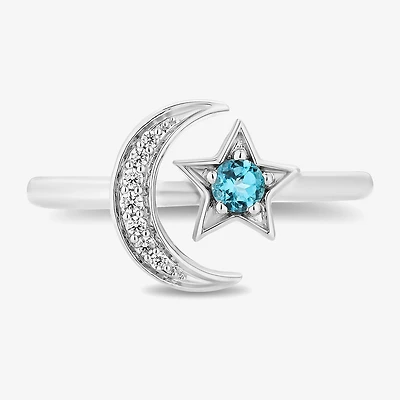 Womens Diamond Accent Genuine Blue Topaz Sterling Silver Aladdin Princess Jasmine Cocktail Ring