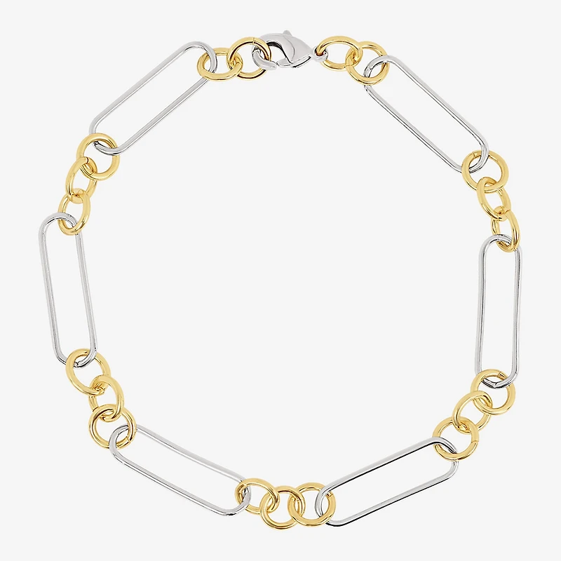 Silver Reflections Womens 18K Gold Over Brass Pure Silver Over Brass 7 Inch Solid Paperclip Chain Bracelet