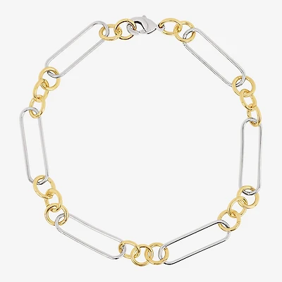 Silver Reflections Womens 18K Gold Over Brass Pure Silver Over Brass 7 Inch Solid Paperclip Chain Bracelet