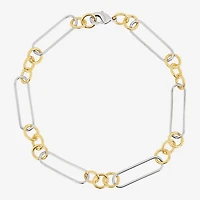 Silver Reflections Womens 18K Gold Over Brass Pure Silver Over Brass 7 Inch Solid Paperclip Chain Bracelet