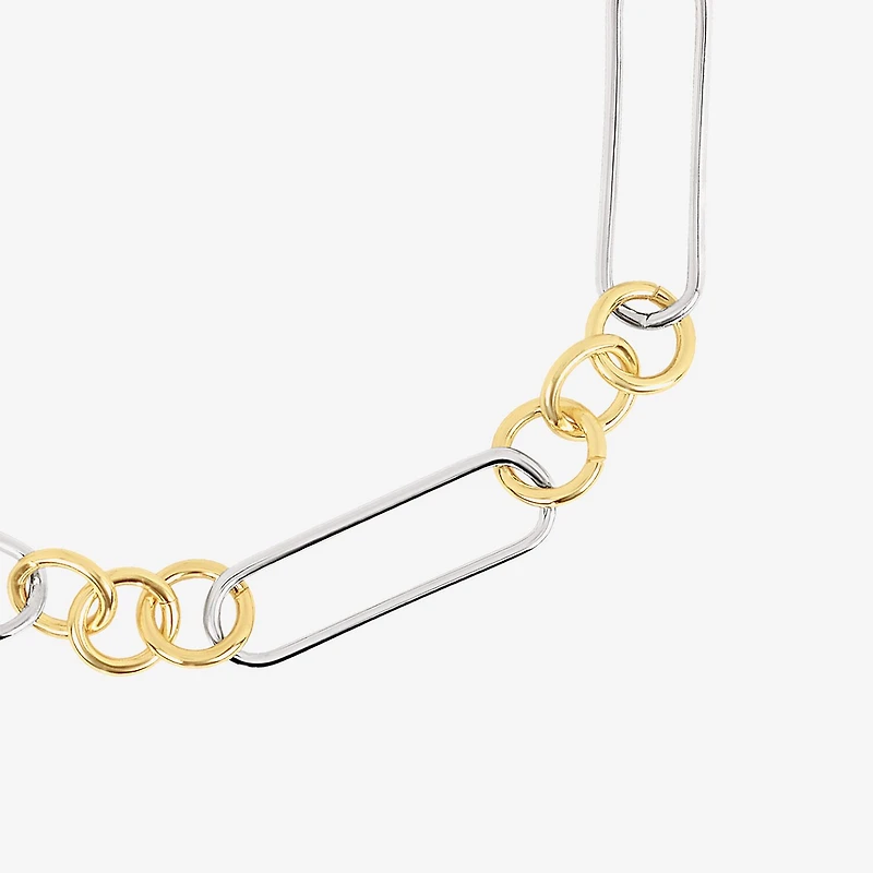 Silver Reflections Womens 18K Gold Over Brass Pure Silver Over Brass 7 Inch Solid Paperclip Chain Bracelet