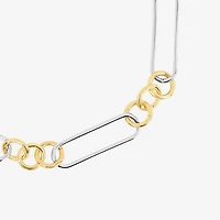 Silver Reflections Womens 18K Gold Over Brass Pure Silver Over Brass 7 Inch Solid Paperclip Chain Bracelet