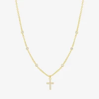 Silver Reflections Womens Cubic Zirconia 14K Gold Over Brass Cross 16 Inch Pendant Necklace