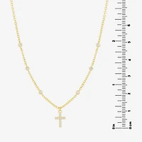 Silver Reflections Womens Cubic Zirconia 14K Gold Over Brass Cross 16 Inch Pendant Necklace