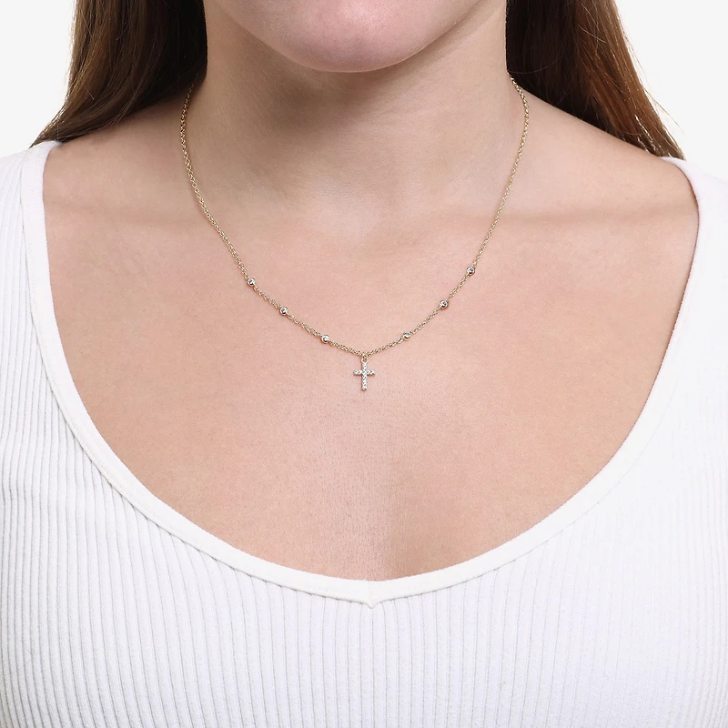Silver Reflections Womens Cubic Zirconia 14K Gold Over Brass Cross 16 Inch Pendant Necklace