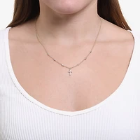 Silver Reflections Womens Cubic Zirconia 14K Gold Over Brass Cross 16 Inch Pendant Necklace