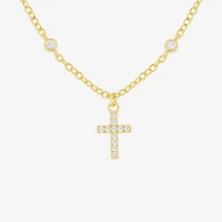 Silver Reflections Womens Cubic Zirconia 14K Gold Over Brass Cross 16 Inch Pendant Necklace