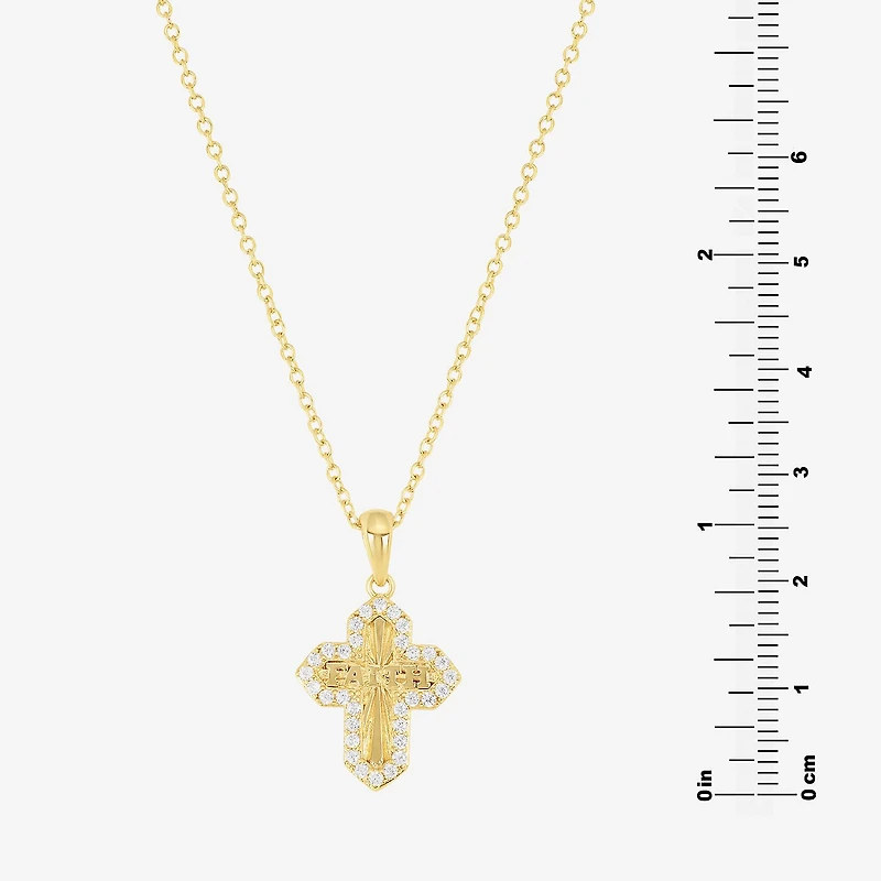 Silver Reflections Womens Cubic Zirconia 14K Gold Over Brass Cross 16 Inch Pendant Necklace