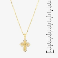 Silver Reflections Womens Cubic Zirconia 14K Gold Over Brass Cross 16 Inch Pendant Necklace