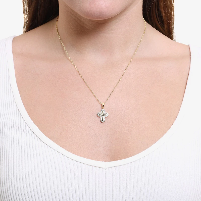 Silver Reflections Womens Cubic Zirconia 14K Gold Over Brass Cross 16 Inch Pendant Necklace