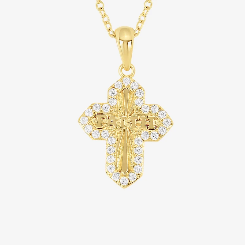 Silver Reflections Womens Cubic Zirconia 14K Gold Over Brass Cross 16 Inch Pendant Necklace